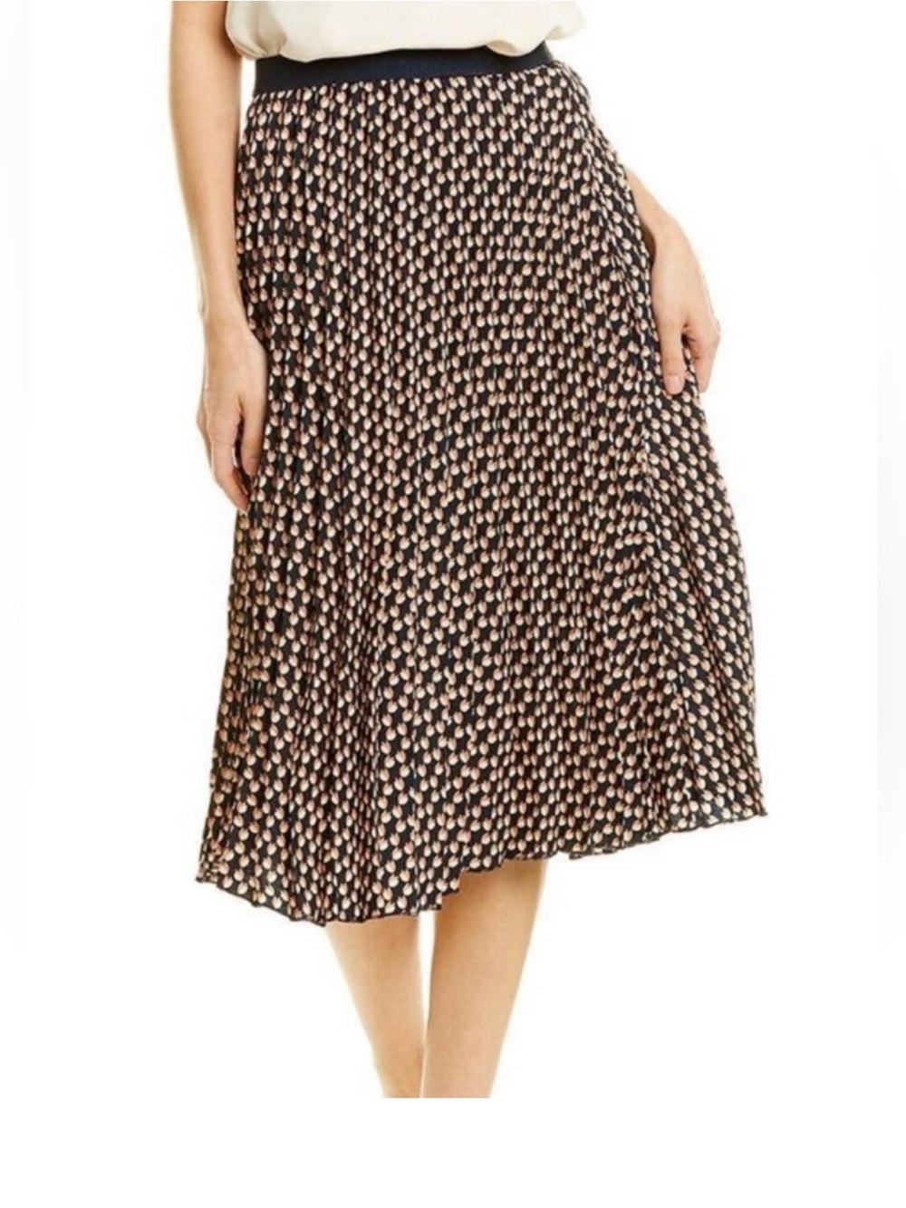 Max‎ Studio Navy Pleated Floral-Print Midi Skirt NWT medium